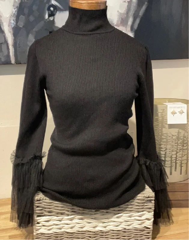 Mock Neck Women's Alpaca Wool Sweaters in Earth TonesFrank Lyman Black Sweater W/ Sleeve Detail