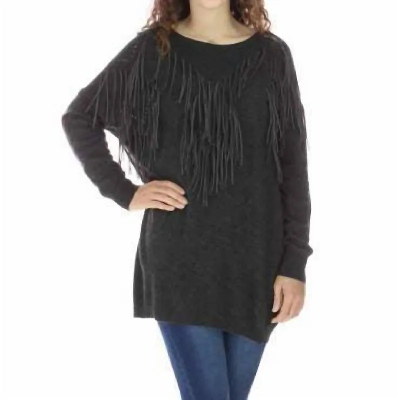 Empire Waist Women's Alpaca Wool Sweater Dresses in Earthy TonesFringe Tunic Sweater In Charcoal