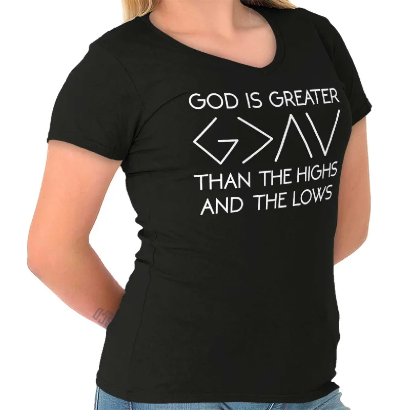 Graphic Print Women T Shirt for a Trendy StatementGod is Greater Junior Fit V-Neck T-Shirt