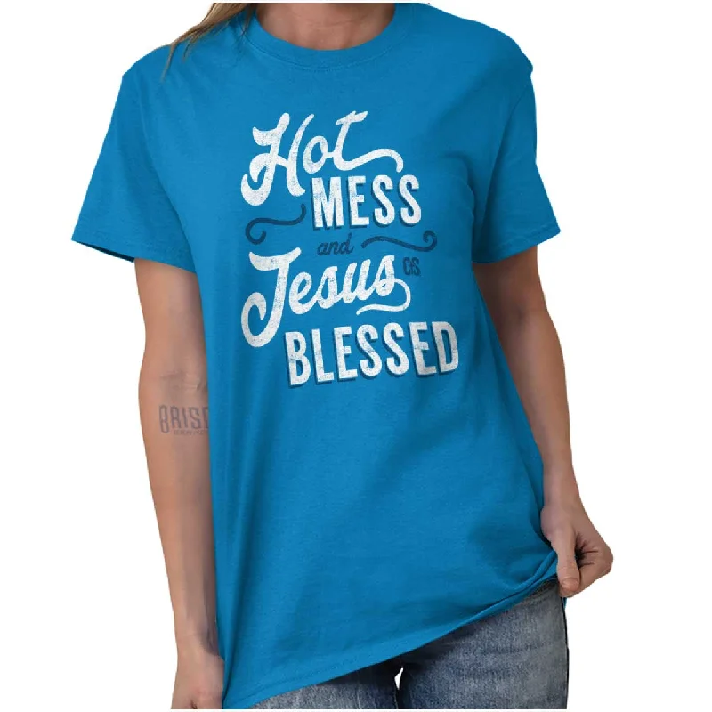 Embroidered Women T Shirt with Intricate DetailsHot Mess Blessed T Shirt