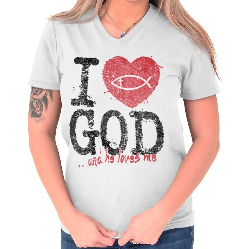 Plus Size Women T Shirt for a Comfortable and Flattering FitI Love God V-Neck T Shirt