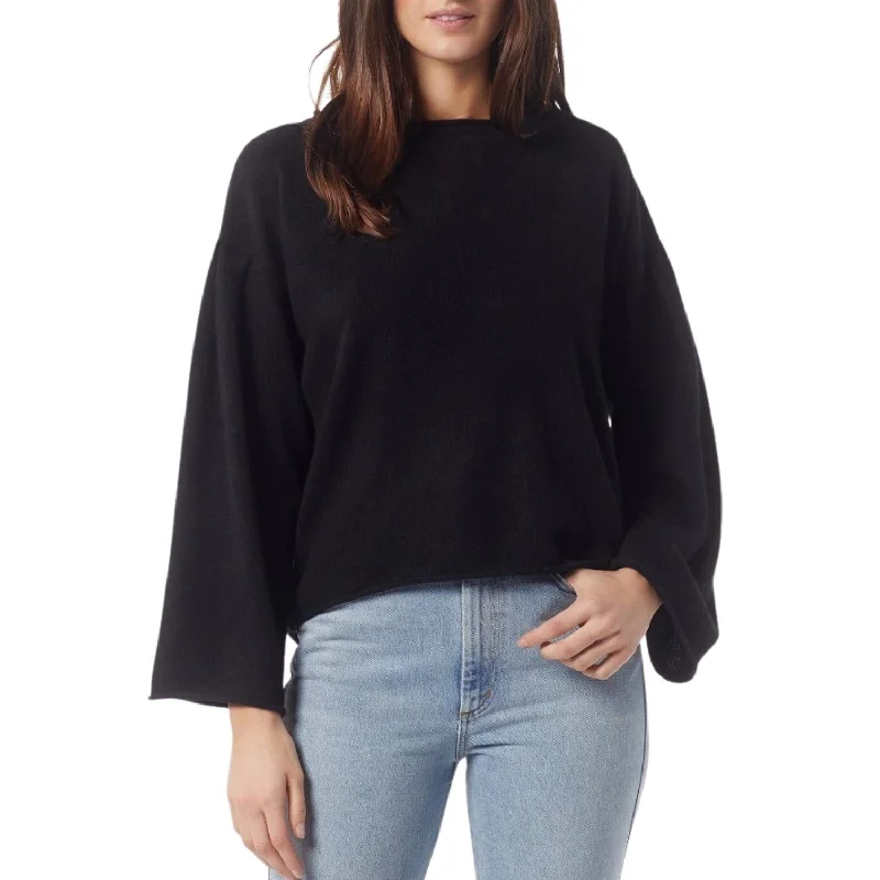 Longline Women's Mohair Sweater Dresses in a Loose FitIvern Bell Sleeve Cashmere Sweater In Caviar Black