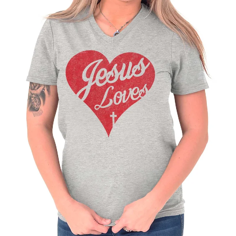 Organic Cotton Women T Shirt for Eco - Conscious WearersJesus Loves V-Neck T-Shirt