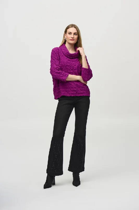 Hooded Women's Fleece - Lined Sweaters for WinterJoseph Ribkoff Purple Woven Jacquard Boxy Top