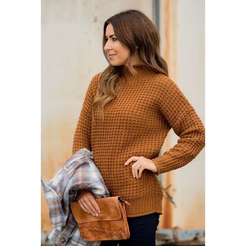 Button - Down Women's Shetland Wool Sweaters in Traditional PatternsKnit Trimmed Turtleneck