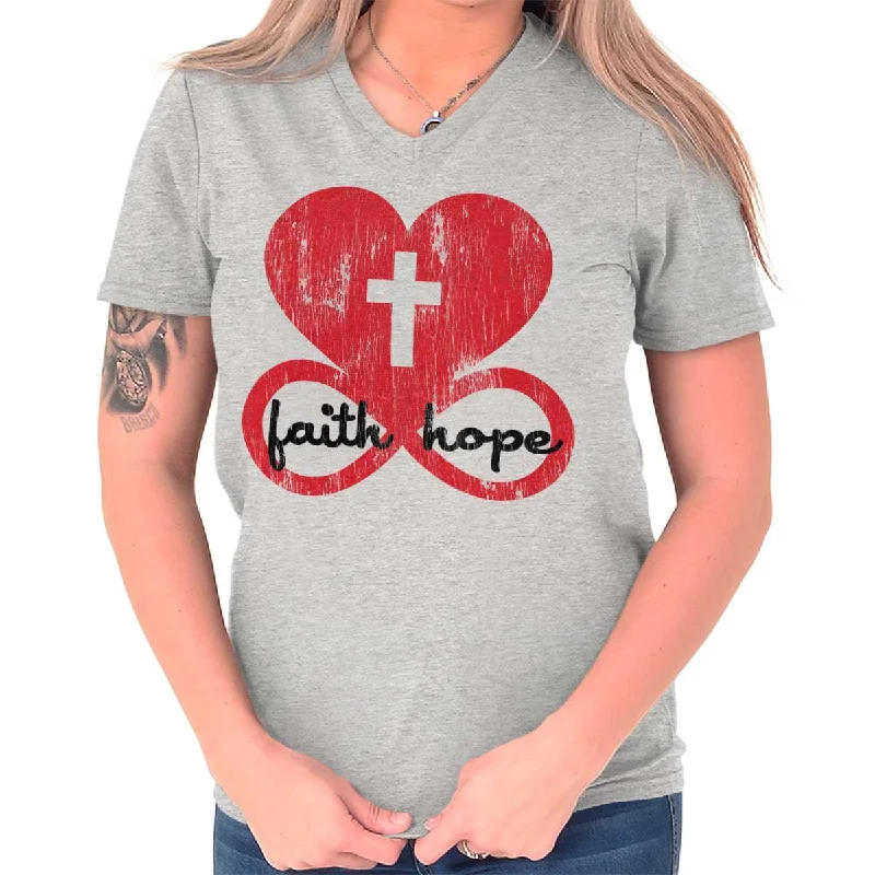 V - Neck Women T Shirt to Enhance the NecklineLove Faith Hope V-Neck T-Shirt