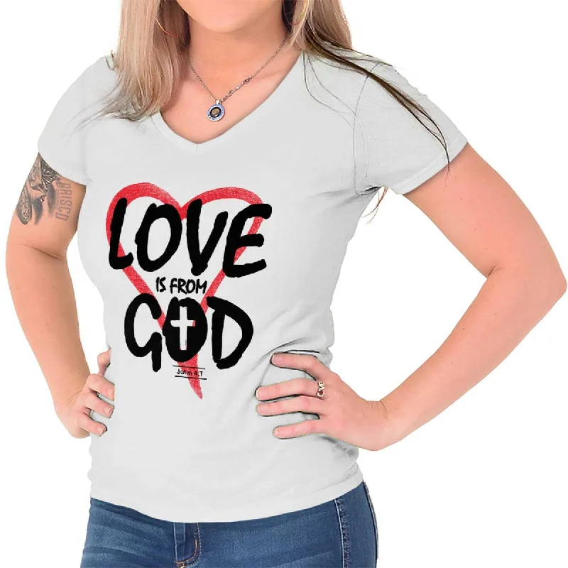 Puff Sleeve Women T Shirt for a Fashion - Forward LookLove is From God Junior Fit V-Neck T-Shirt