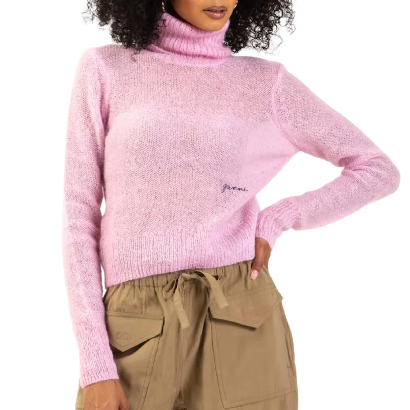 Cowl Neck Women's Cashmere Blend Sweater Dresses for WinterMohair Highneck Sweater In Lilac Sachet