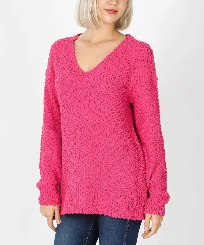 Belted Women's Cotton Blend Sweater Dresses for a Casual LookPopcorn Plus Sweater In Hot Pink