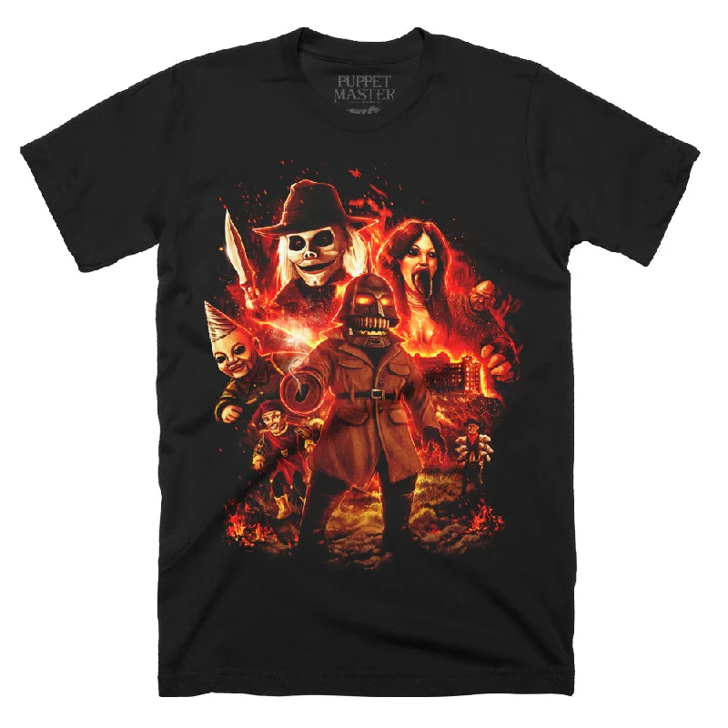 Distressed Women T Shirt with a Laid - Back AestheticPuppet Master Torched T-Shirt