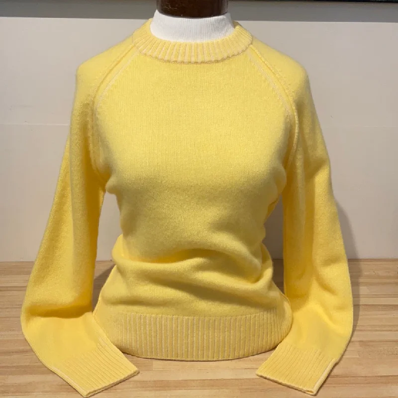 Open - Front Women's Cardigan - Style Mohair SweatersPure Amici Lemon Crew Neck Sweater W/ Back Detail