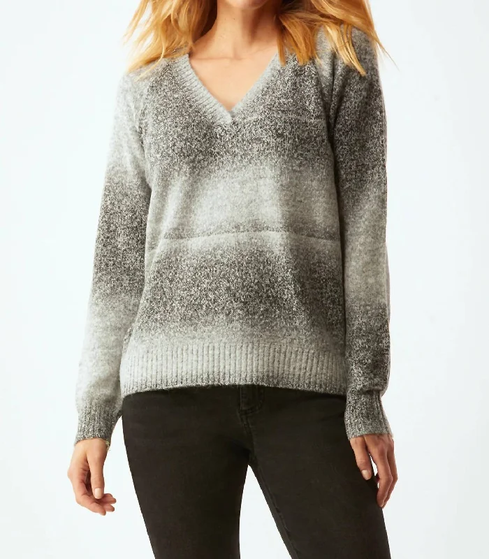 Empire Waist Women's Alpaca Wool Sweater Dresses in Earthy TonesSpace Dye V-Neck Sweater In Grey Ombre