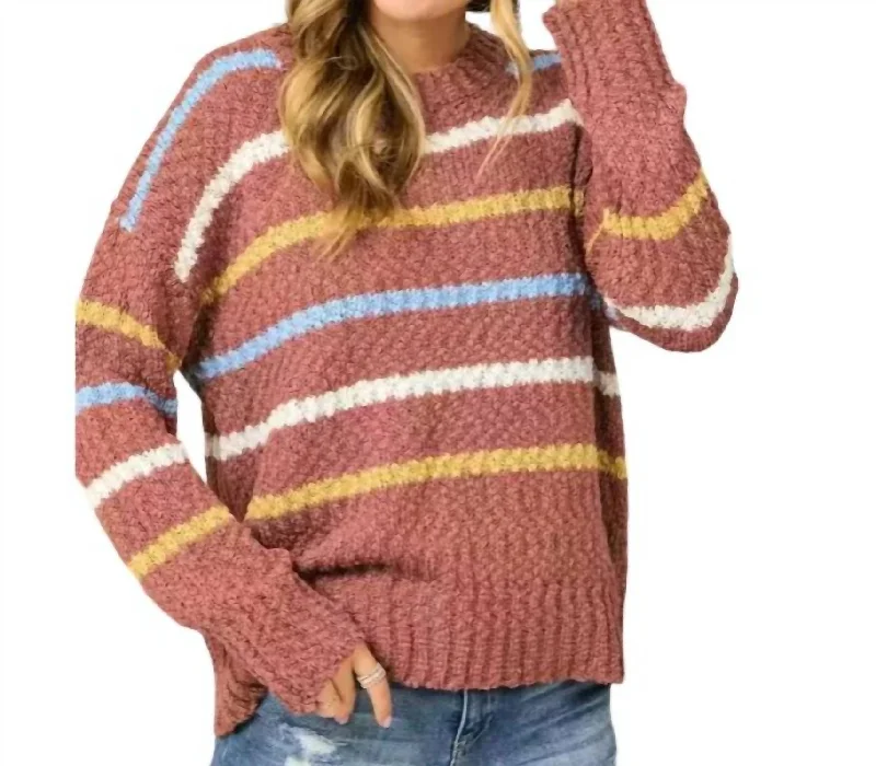 Short Sleeve Women's Cashmere Sweater Dresses in Pastel HuesStripe Textured Crew Neck Sweater In Multi Color