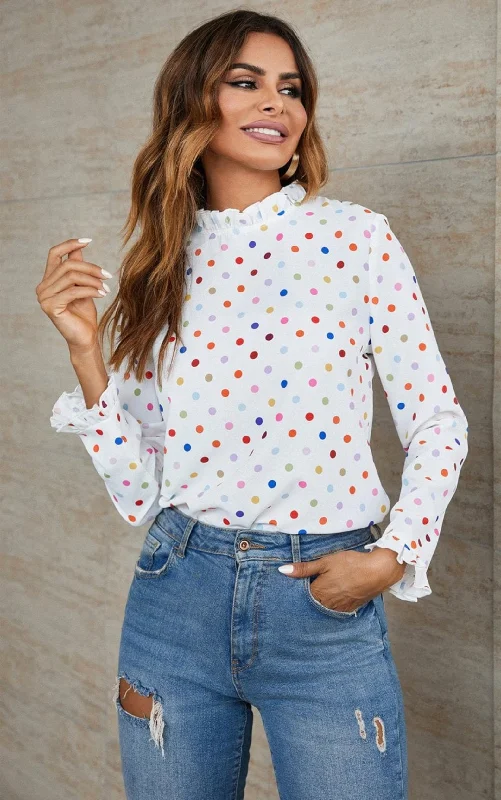 Plus Size Women's Sequined Sweaters for Special OccasionsVia rainbow polka dot top