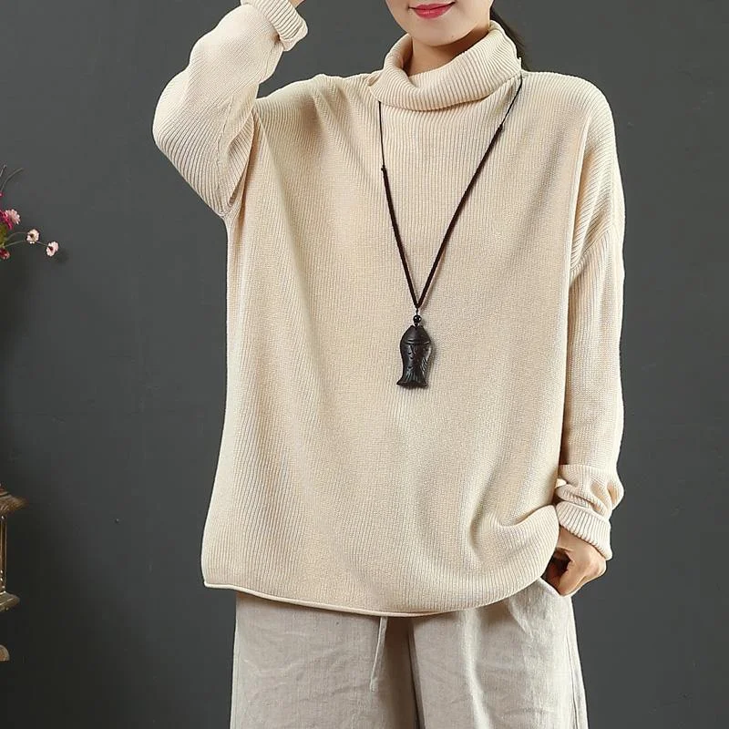 Tie - Front Women's Lambswool Sweaters in Pastel HuesWinter nude knitted t shirt long sleeve casual high neck sweaters