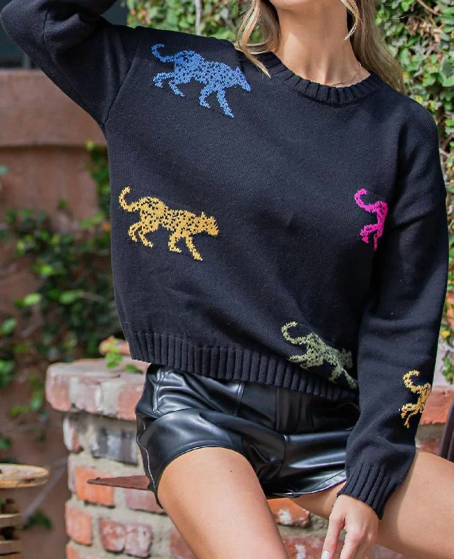 Plus Size Women's Long Sleeve Cable Knit Sweater DressesWomen's Multi Colored Tigers Sweater In Black