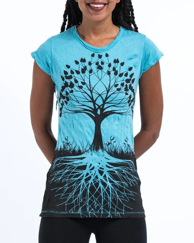 V - Neck Women T Shirt to Enhance the NecklineWomens Tree of Life T-Shirt in Turquoise