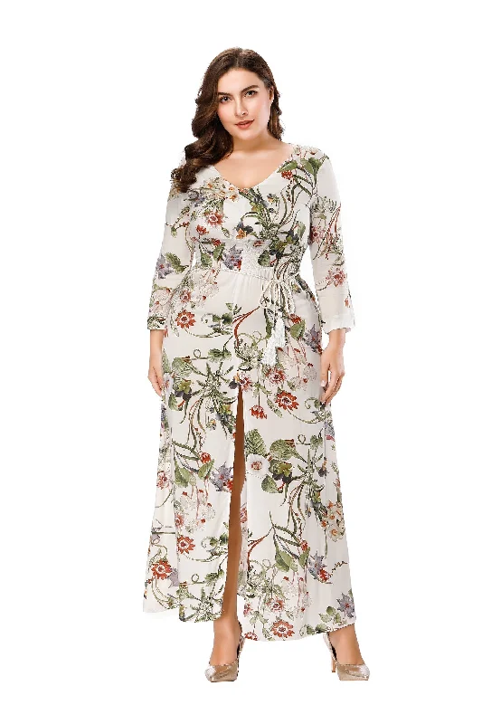 Mini Women Dress with a Short Hem for a Young and Trendy StyleKittenAlarm - Bohemia V-neck Three-quarter Sleeve Long Dress