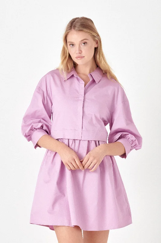 Empire Waist Women Dress to Accentuate the Bust and Conceal the WaistLilac Puff Sleeve Shirt Poplin Dress