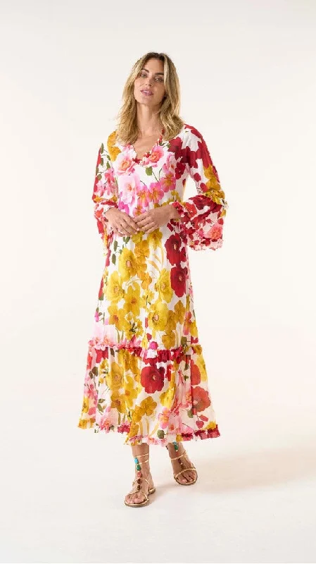 Wrap - Style Women Dress with Adjustable Fit for All Body TypesFlamenca long indi yellow