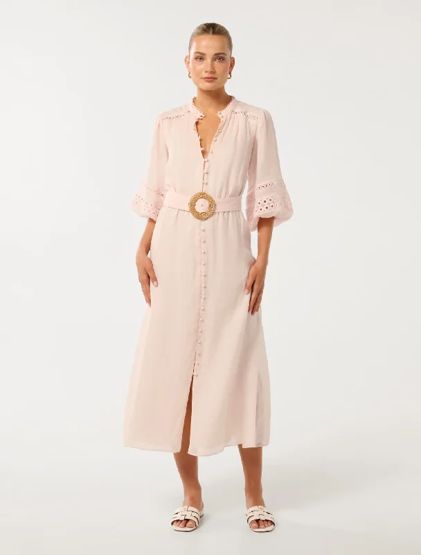 Shift Women Dress with a Simple and Classic Design for Everyday WearRebecca Belted Trim Midi Dress