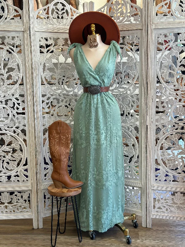 Empire Waist Women Dress to Accentuate the Bust and Conceal the WaistSheer Embroidered Mint Maxi Dress - Estira, Stretchy