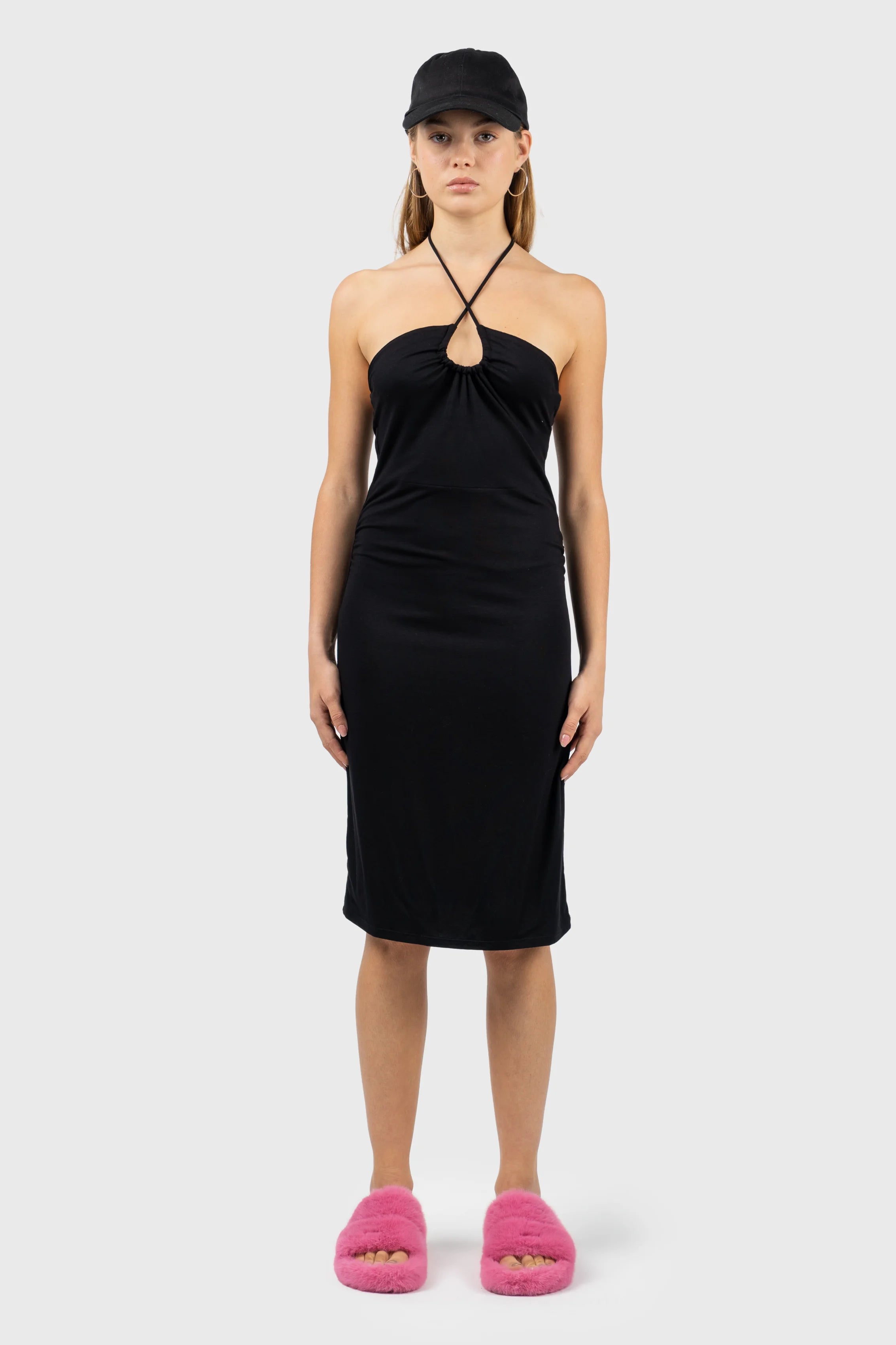 Backless Women Dress for a Sexy and Alluring Look at Evening EventsThin Tie Halterneck Midi Jersey Dress