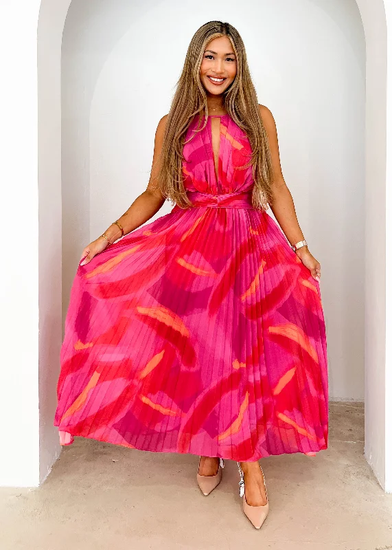 Maxi Women Dress with Floral Print for a Bohemian VibeBettino Midi Dress - Hot Pink Splash