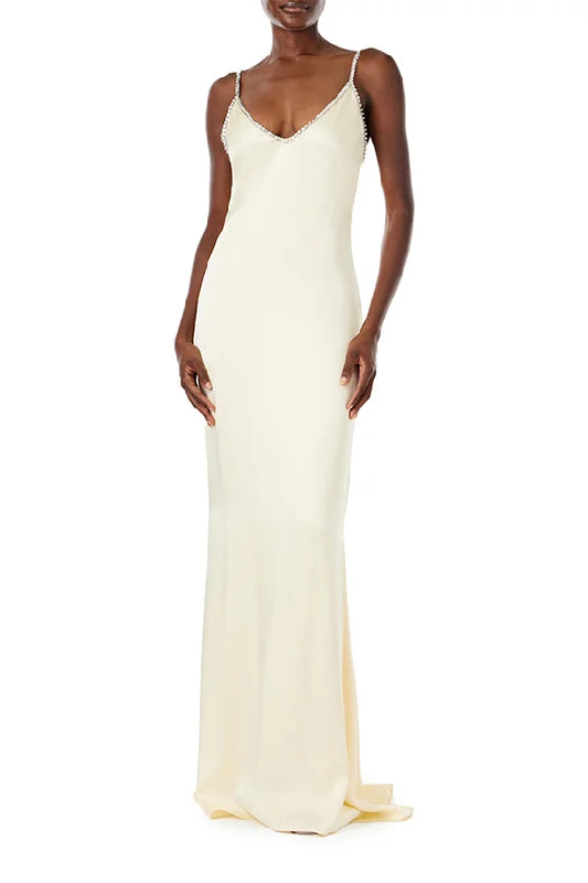 Sheath Women Dress with a Tailored Fit for a Professional LookEmbroidered Satin Slip Gown