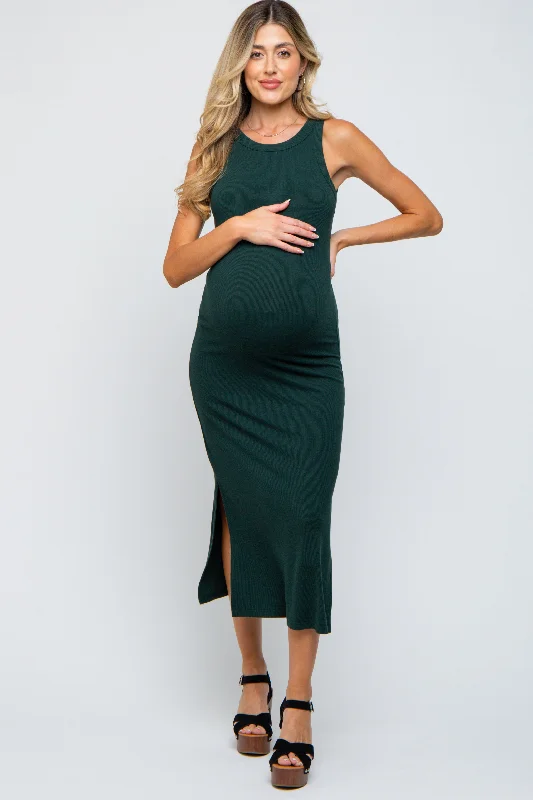 Ball Gown Women Dress with a Full Skirt for a Princess - like LookForest Green Ribbed Maternity Side Slit Tank Dress