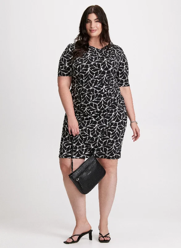 Plus Size Women Dress with a Flattering A - Line Cut for Comfort and StyleLeaf Print Sheath Dress