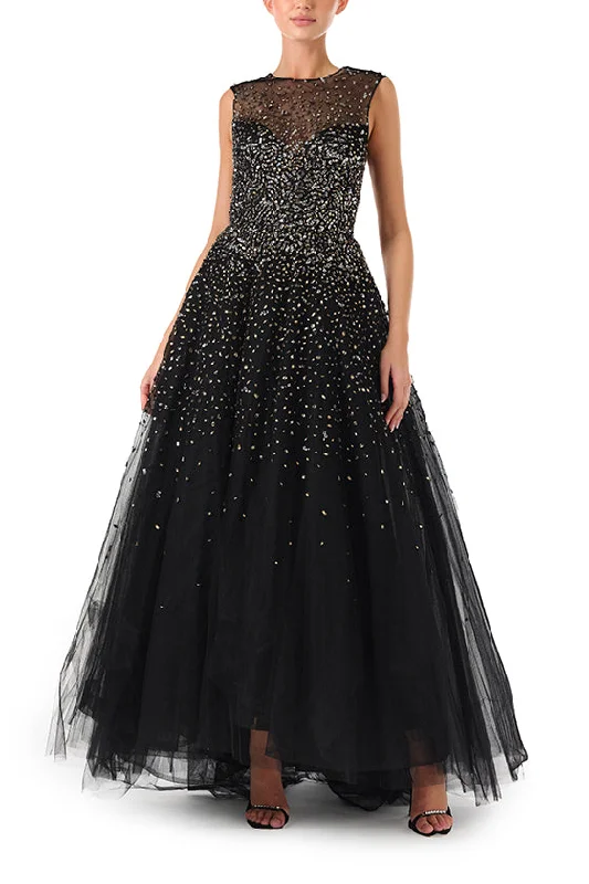 Wrap - Style Women Dress with Adjustable Fit for All Body TypesMetallic Embroidered Tulle Gown