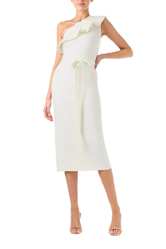 Mermaid - Style Women Dress with a Fitted Silhouette for Special OccasionsOne Shoulder White Ruffle Knit Dress