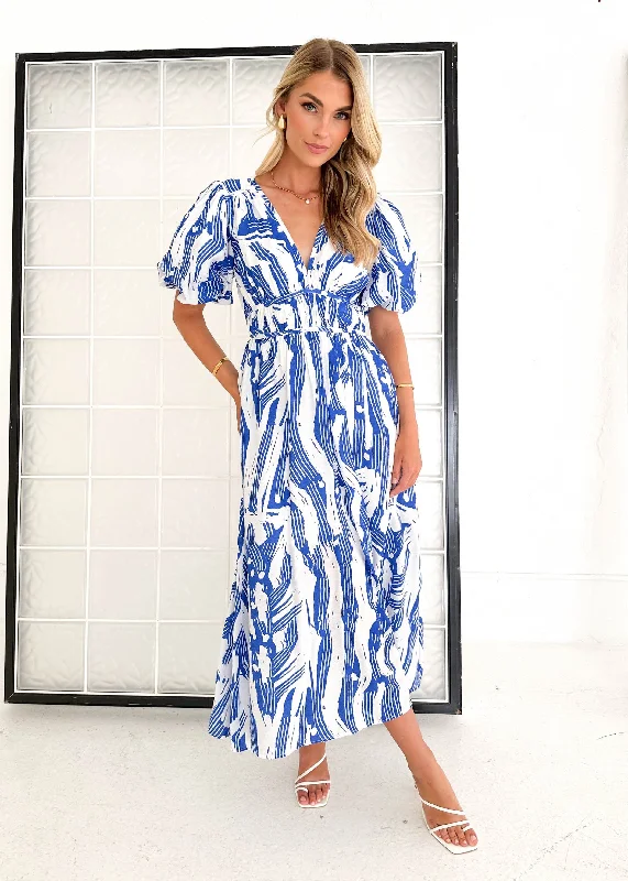 Printed Abstract Women Dress for a Modern and Artistic AppealPikora Midi Dress - Blue Abstract