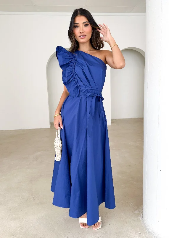 Long - Sleeve Women Dress in Velvet for a Luxurious Winter LookRowler One Shoulder Midi Dress - Navy