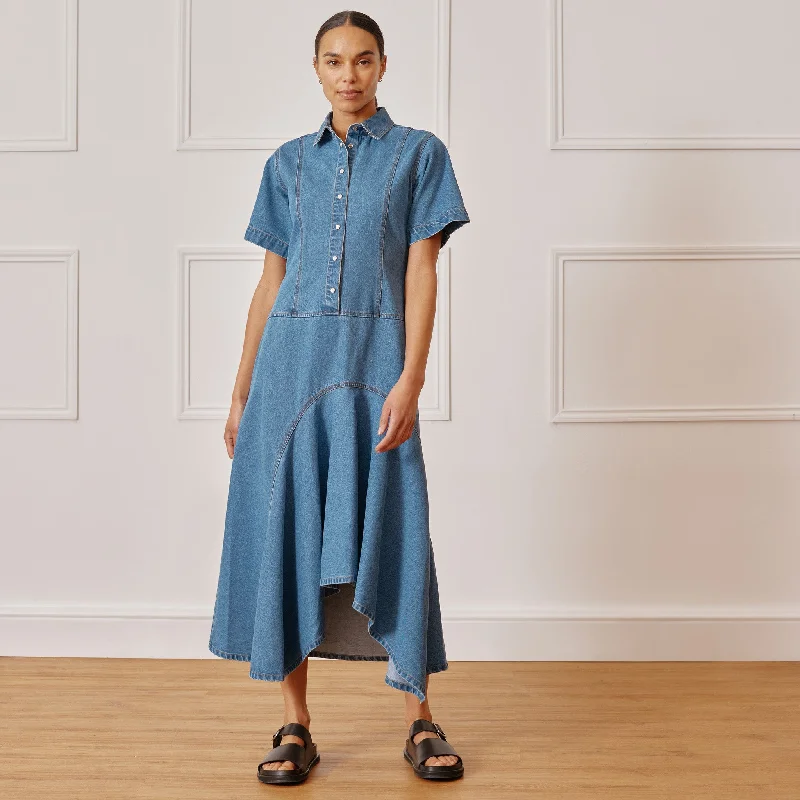 Dipped Hem Denim Dress