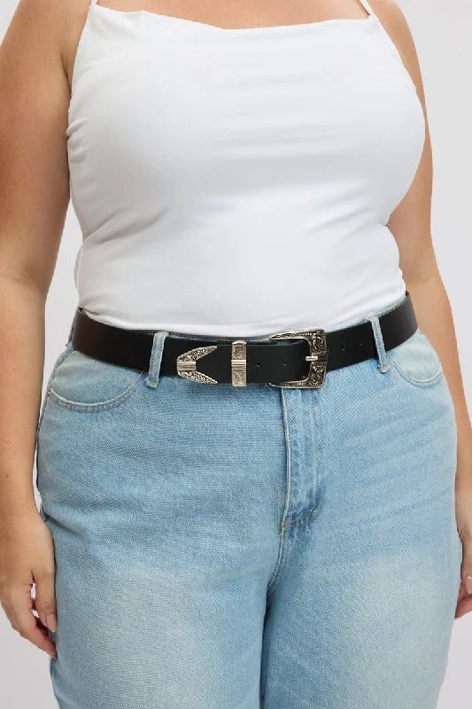 Black Waist and Hip Jeans Western Belt