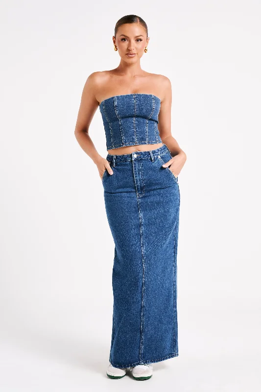 Illona Denim Maxi Skirt - Dark Blue