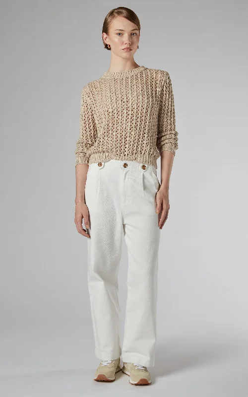 Keely Beige Crochet Knit Top