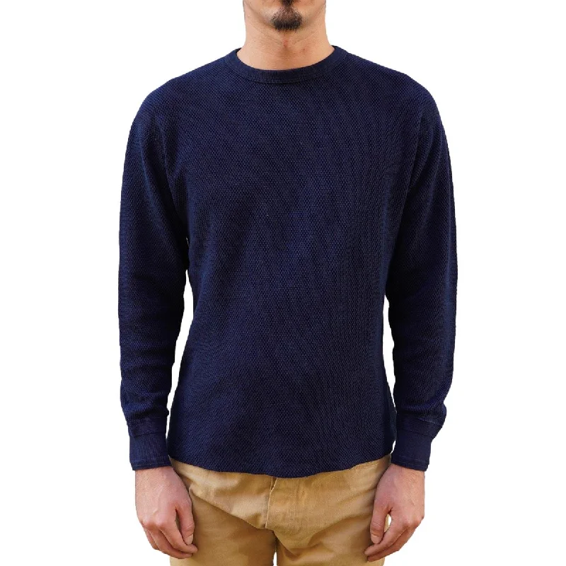 OD+LW Indigo Dyed Double Face Hex Honeycomb Crewneck Thermal