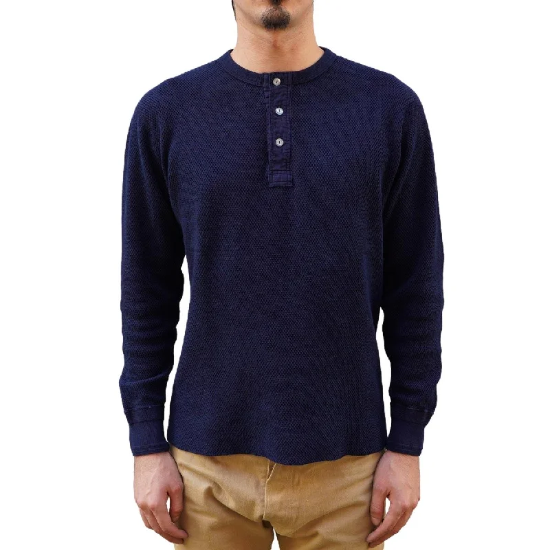 OD+LW Indigo Dyed Double Face Hex Honeycomb Henley Thermal