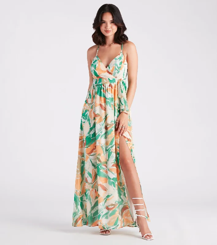 Strapless Women Dress with a Built - in Bra for Comfort and SupportWanna Getaway Chiffon Geometric Print Maxi Dress