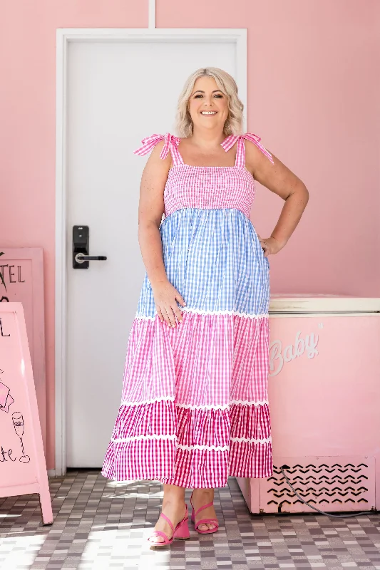 Ball Gown Women Dress with a Full Skirt for a Princess - like LookAllegra Maxi Dress in Gingham Mix