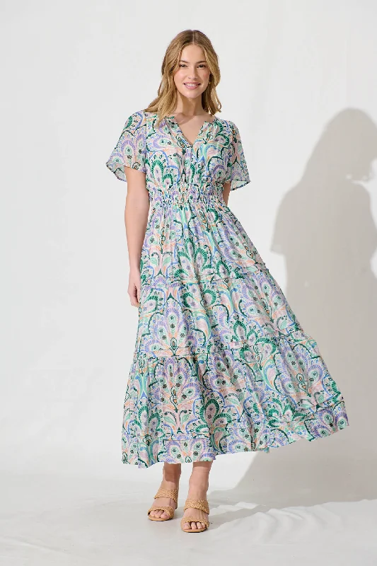 Printed Abstract Women Dress for a Modern and Artistic AppealCatania Maxi Dress In Jade And Blue Paisley Print