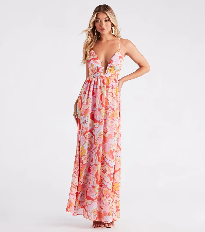 Ruffled Women Dress with Multiple Layers for a Playful and Girly StyleElectric Love Chiffon Floral Maxi Dress