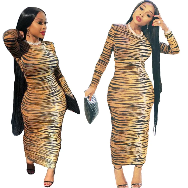 Ball Gown Women Dress with a Full Skirt for a Princess - like Lookfall clothing for women polyester long sleeve zebra stripe bodycon maxi dress women