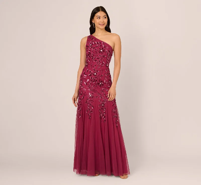 Backless Women Dress for a Sexy and Alluring Look at Evening EventsFloral Beaded One Shoulder Mermaid Gown With Godet Skirt In Shiraz