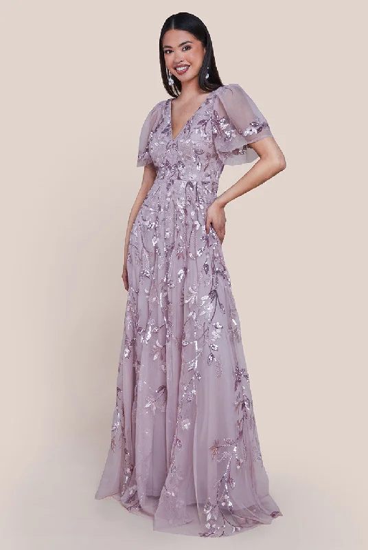 Lace - Embellished Women Dress for an Elegant and Sophisticated AppearanceGoddiva Flared Sleeve Embroidered Maxi Dress - Blush