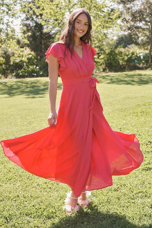 Off - the - Shoulder Women Dress for a Romantic and Feminine LookWynter Maxi Dress in Fuchsia Chiffon