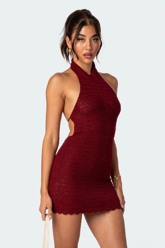 Strapless Women Dress with a Built - in Bra for Comfort and SupportNovalie Crochet Open Back Mini Dress